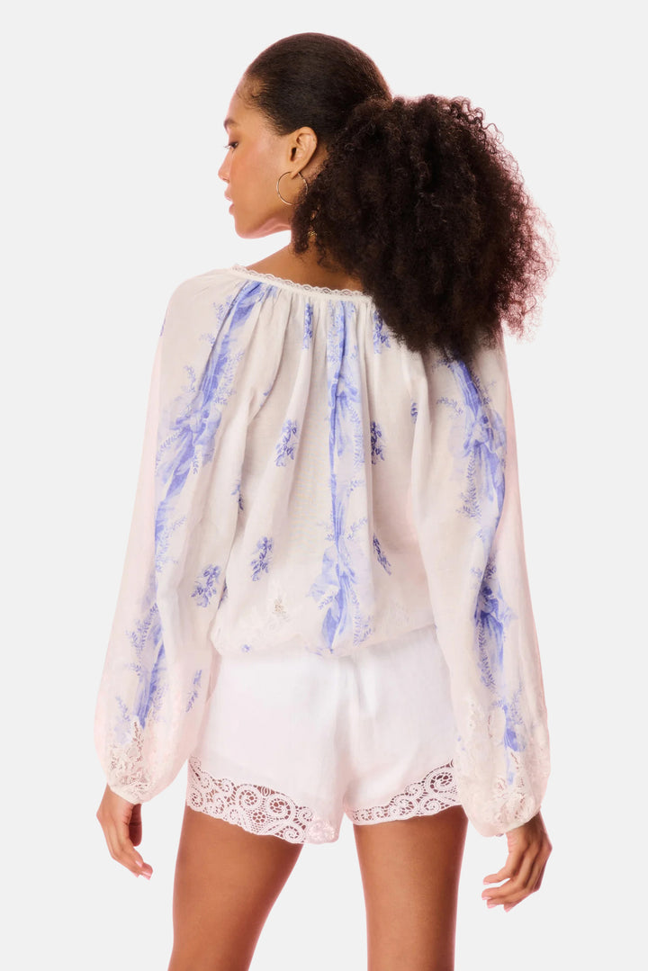 Dresner Cotton Lace-Trimmed Blouse Victorian Blue
