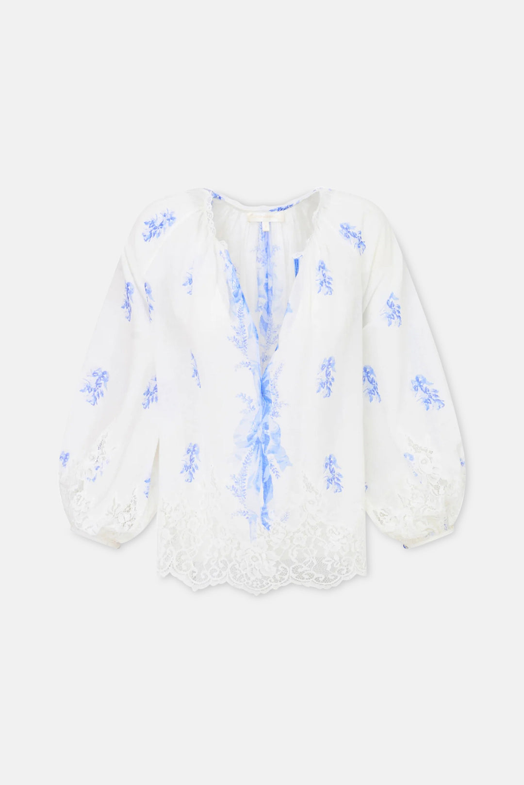 Dresner Cotton Lace-Trimmed Blouse Victorian Blue