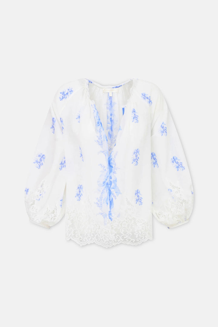 Dresner Cotton Lace-Trimmed Blouse Victorian Blue