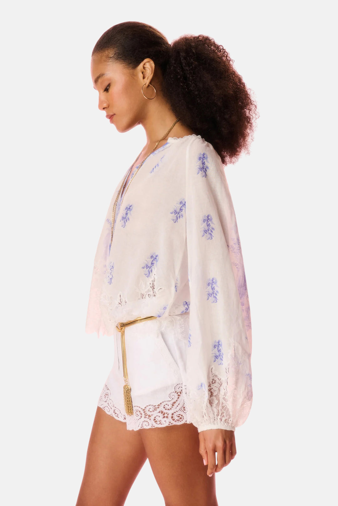 Dresner Cotton Lace-Trimmed Blouse Victorian Blue