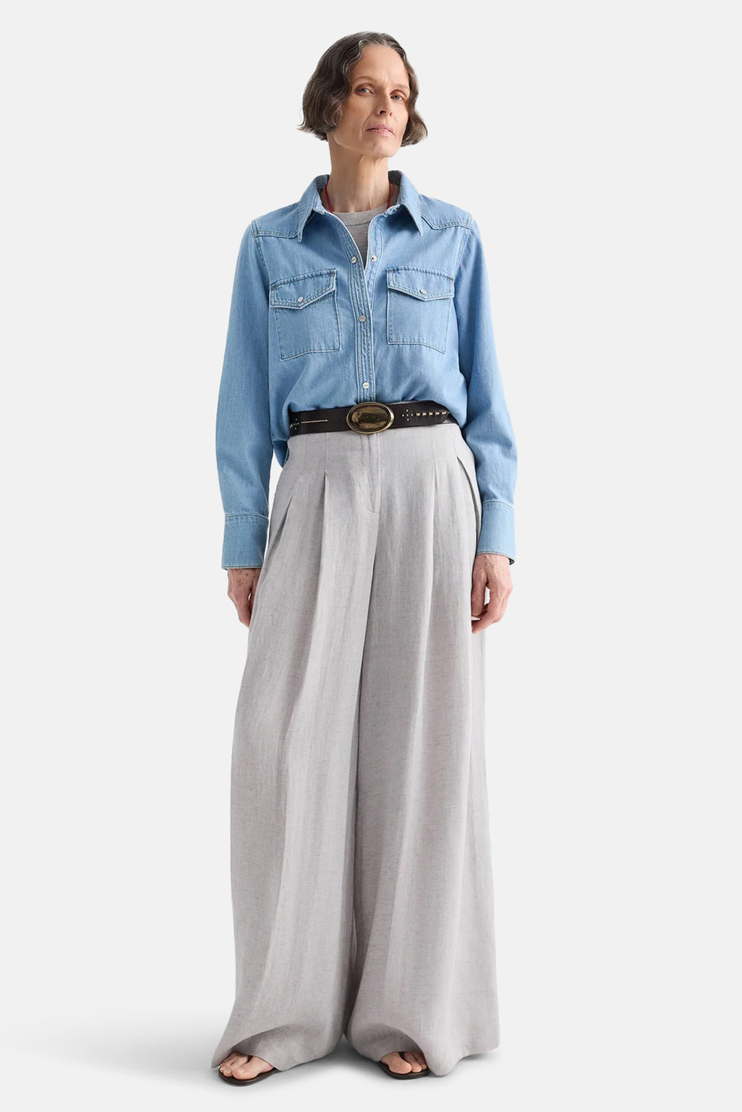 Drew Pant in Linen Light Heather Grey