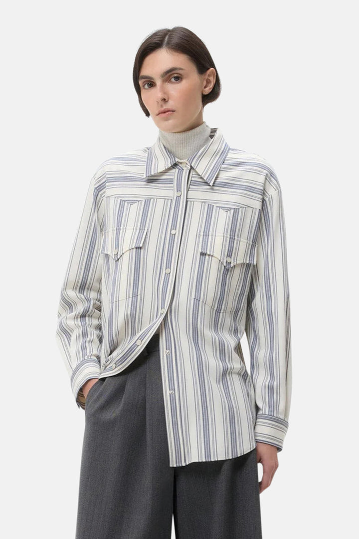 Dutton Shirt in White/Navy