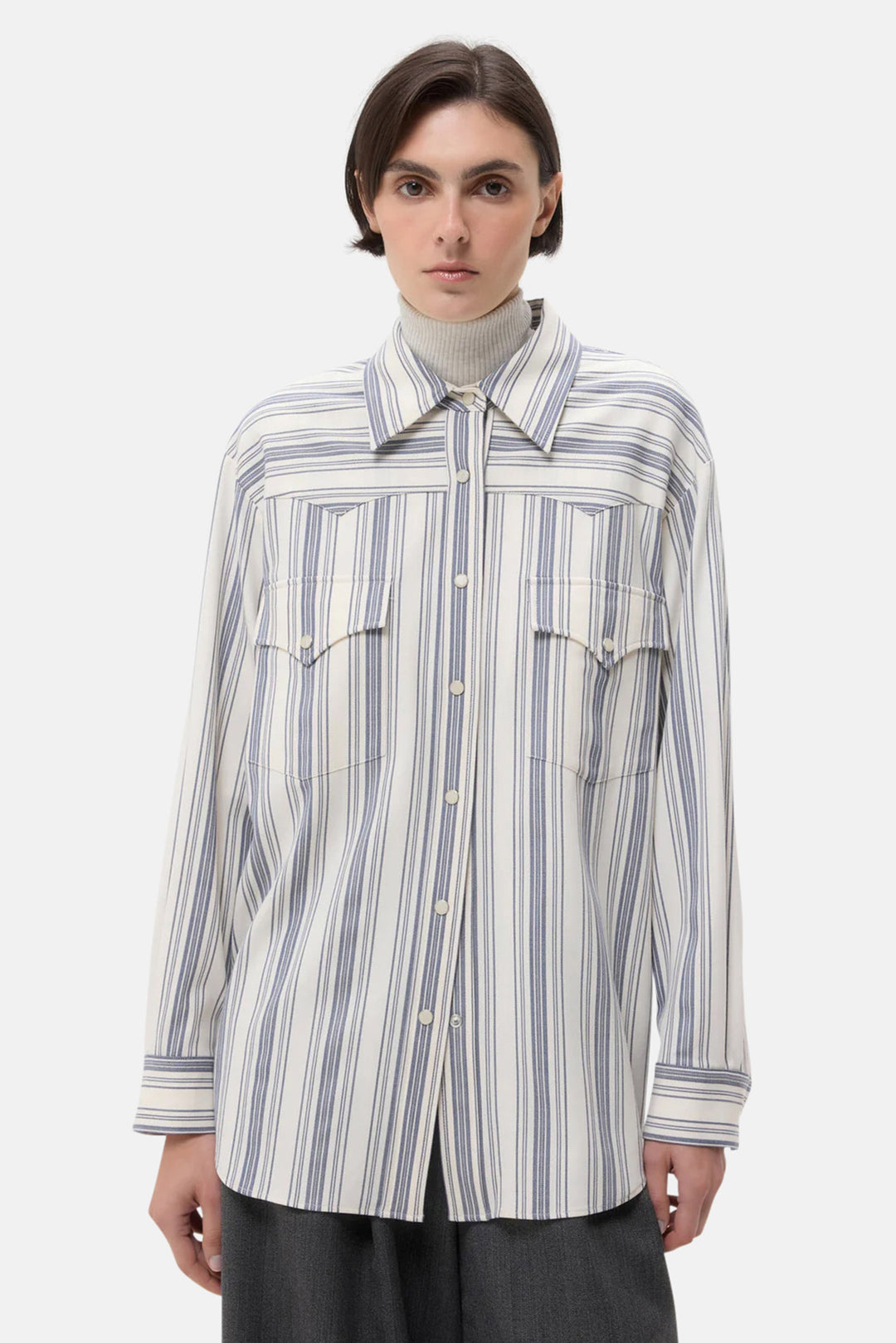 Dutton Shirt in White/Navy