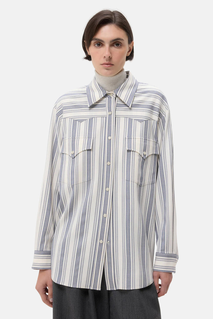 Dutton Shirt in White/Navy