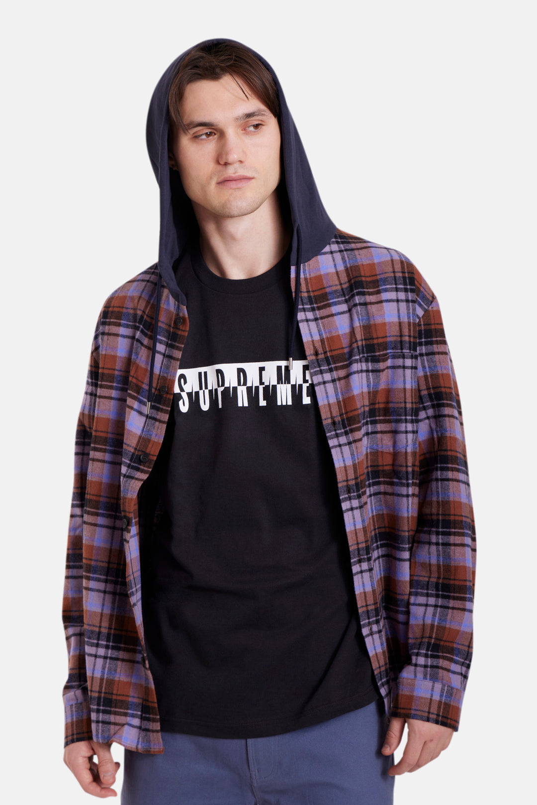 Dylan Brushed Flannel Purple/Blue Plaid w/Navy Hood