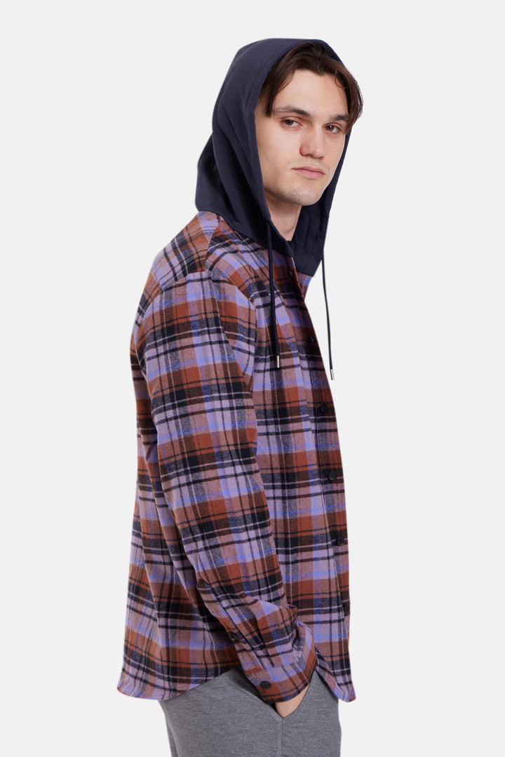 Dylan Brushed Flannel Purple/Blue Plaid w/Navy Hood