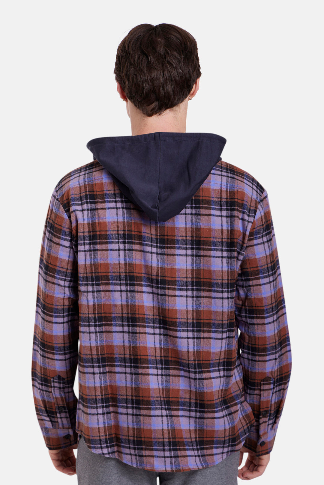 Dylan Brushed Flannel Purple/Blue Plaid w/Navy Hood