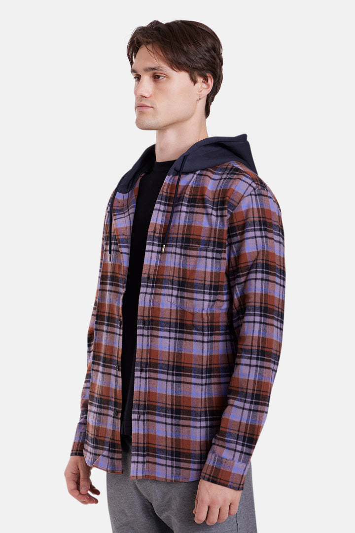 Dylan Brushed Flannel Purple/Blue Plaid w/Navy Hood