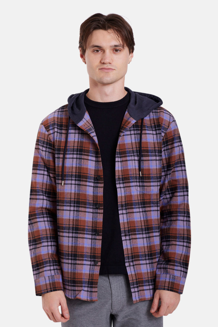 Dylan Brushed Flannel Purple/Blue Plaid w/Navy Hood