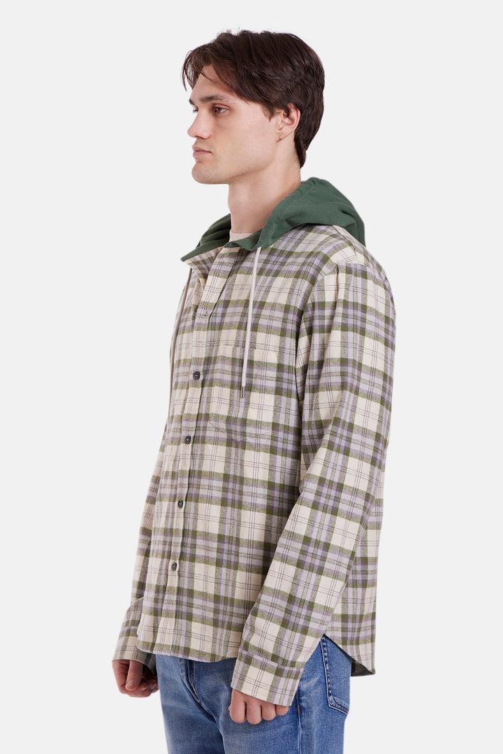 Dylan Flannel Olive/Cream Plaid w/Green Hood