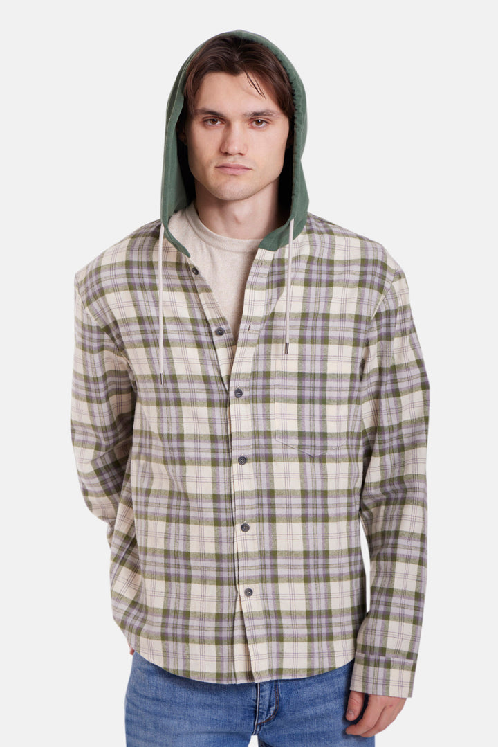 Dylan Flannel Olive/Cream Plaid w/Green Hood