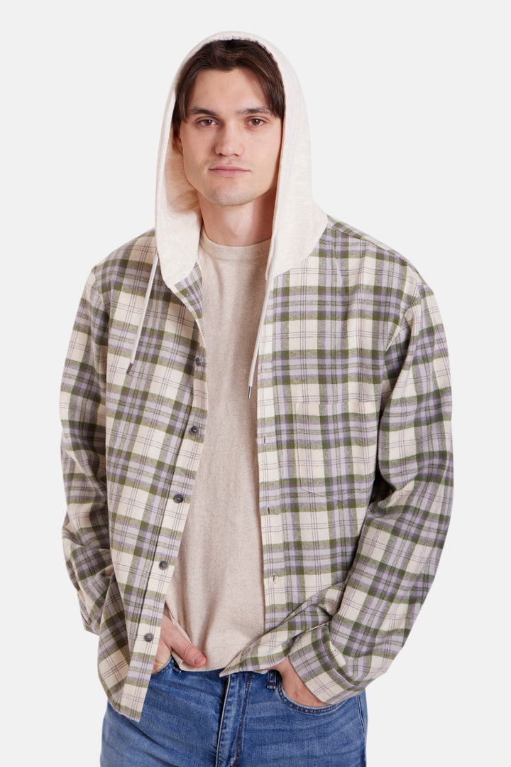 Dylan Flannel Olive/Cream Plaid w/Oatmeal Hood