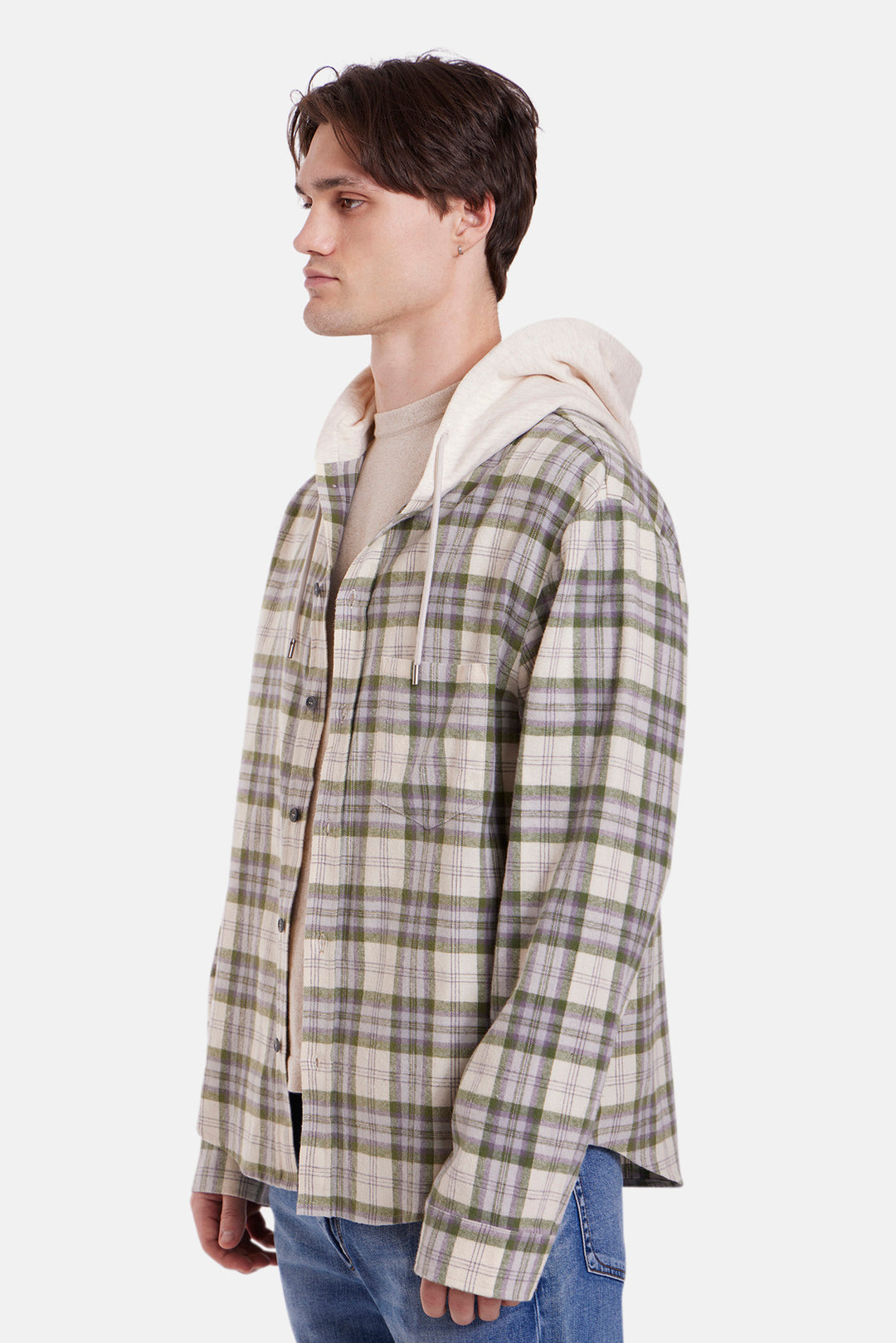 Dylan Flannel Olive/Cream Plaid w/Oatmeal Hood