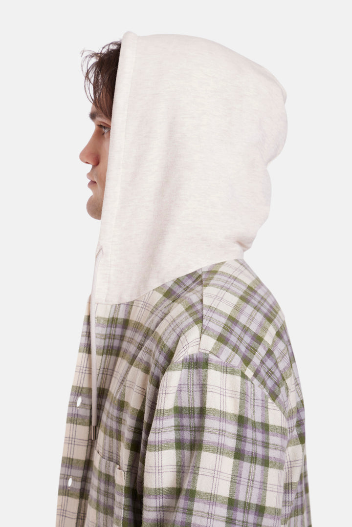 Dylan Flannel Olive/Cream Plaid w/Oatmeal Hood