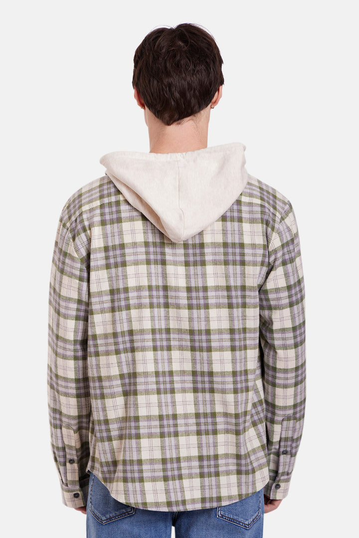 Dylan Flannel Olive/Cream Plaid w/Oatmeal Hood