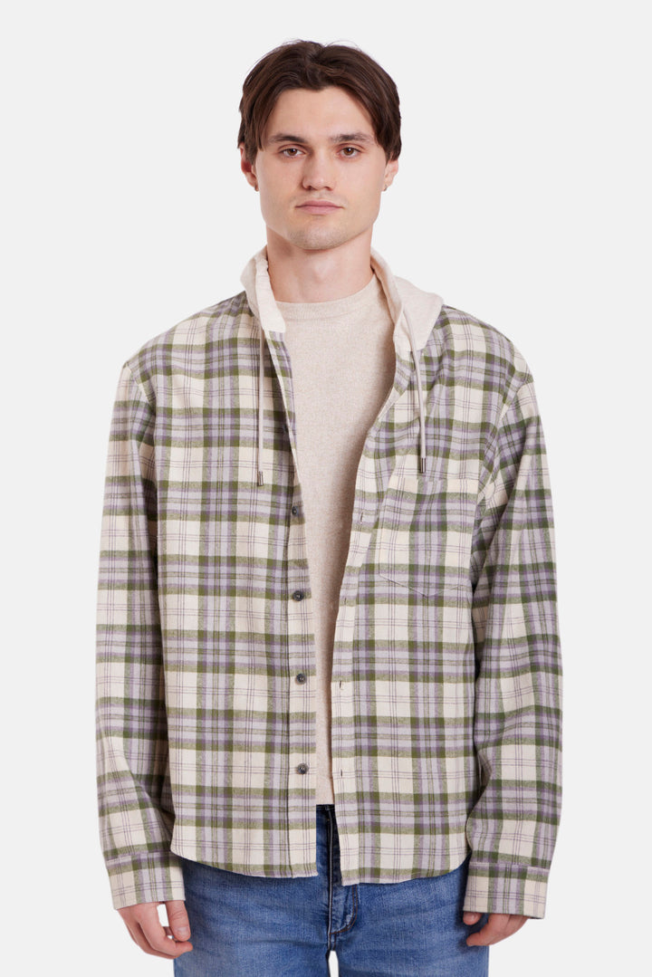 Dylan Flannel Olive/Cream Plaid w/Oatmeal Hood