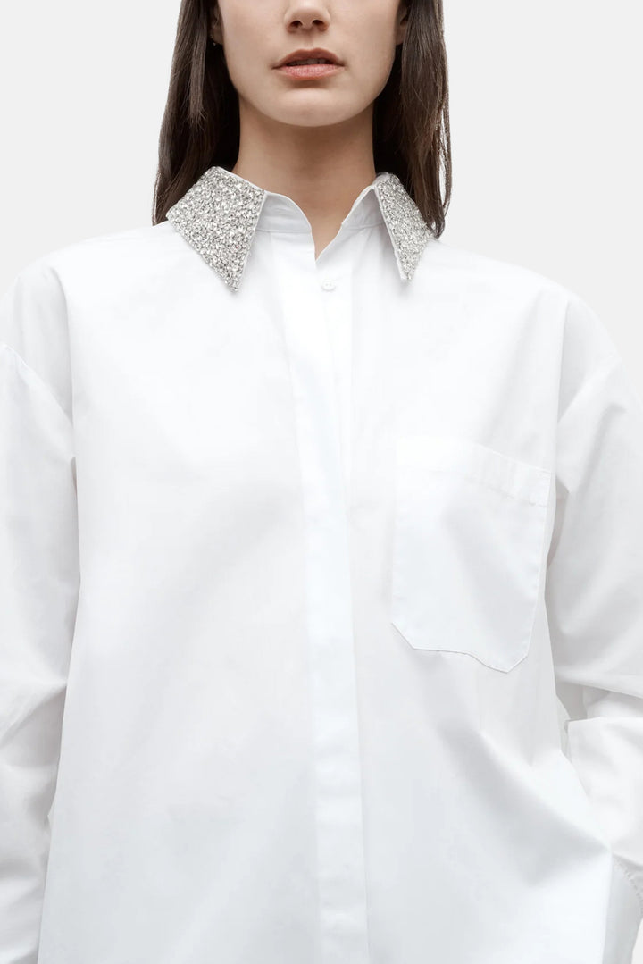E.B. with Crystal Collar Shirt White