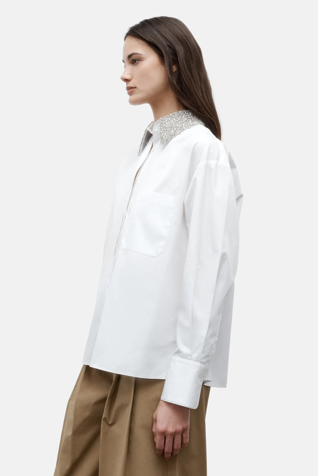 E.B. with Crystal Collar Shirt White