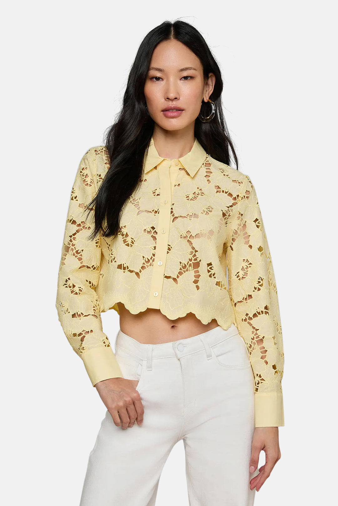 Seychelle Cropped Eyelet Blouse Lemon Sorbet