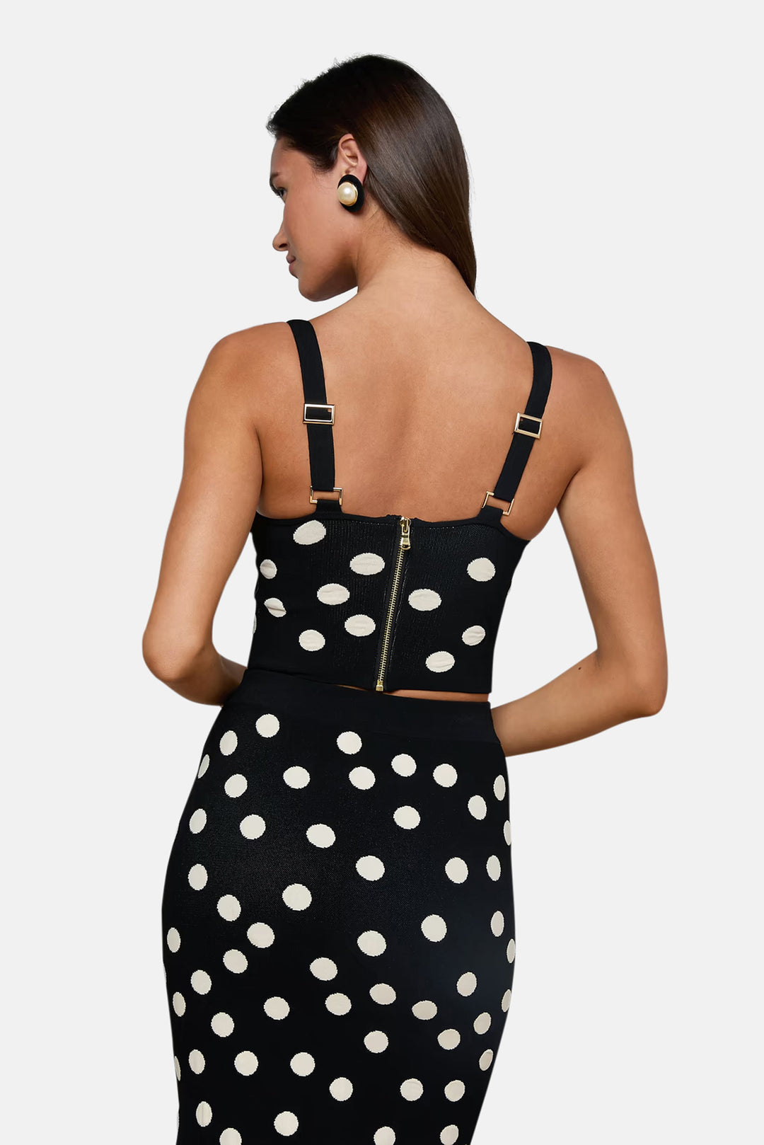 Tula Knit Bra Top Black/Ecru Polka Dot