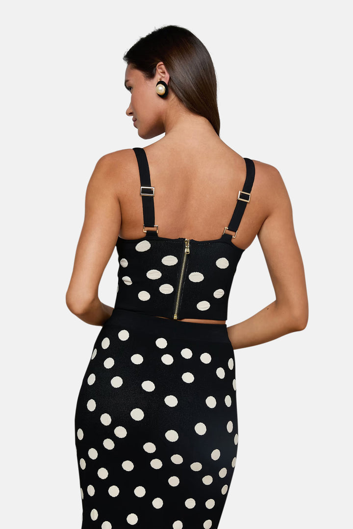 Tula Knit Bra Top Black/Ecru Polka Dot