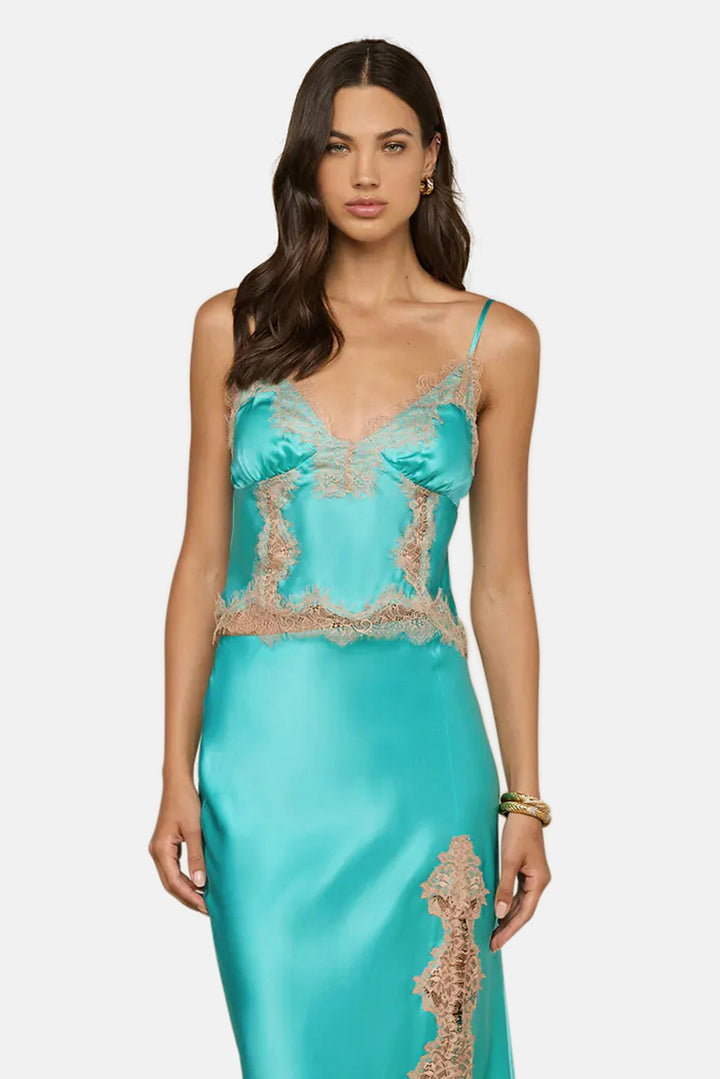 Kimber Silk Lace Camisole Cyan/Cappuccino