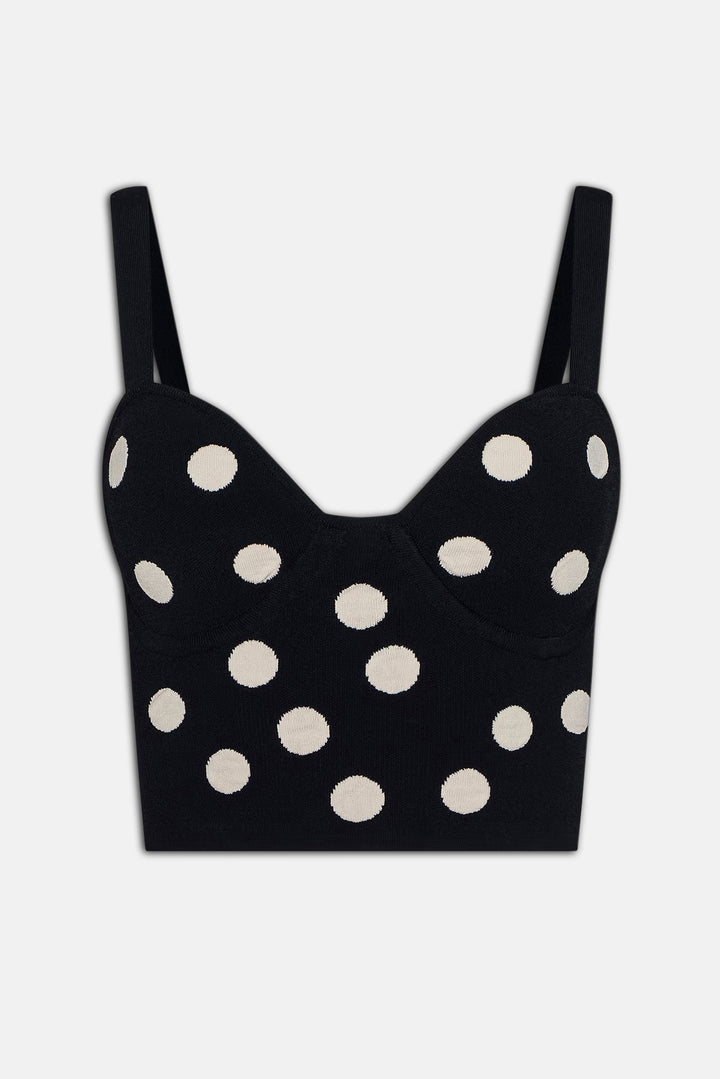Tula Knit Bra Top Black/Ecru Polka Dot