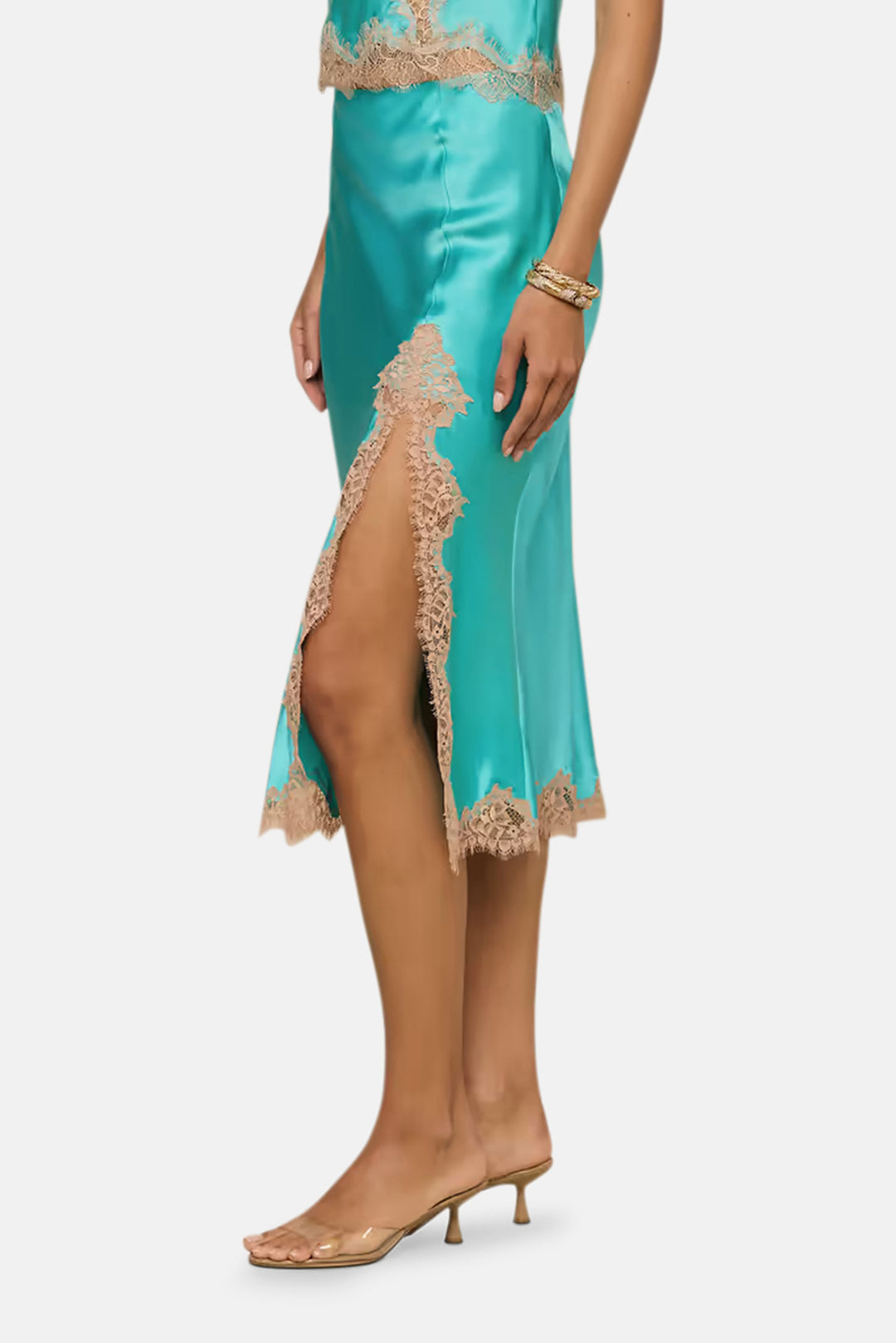 Tico Silk Lace Skirt Cyan/Cappuccino