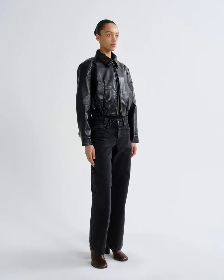 Nahla Cropped Jacket (Recycled Leather) in Detox
