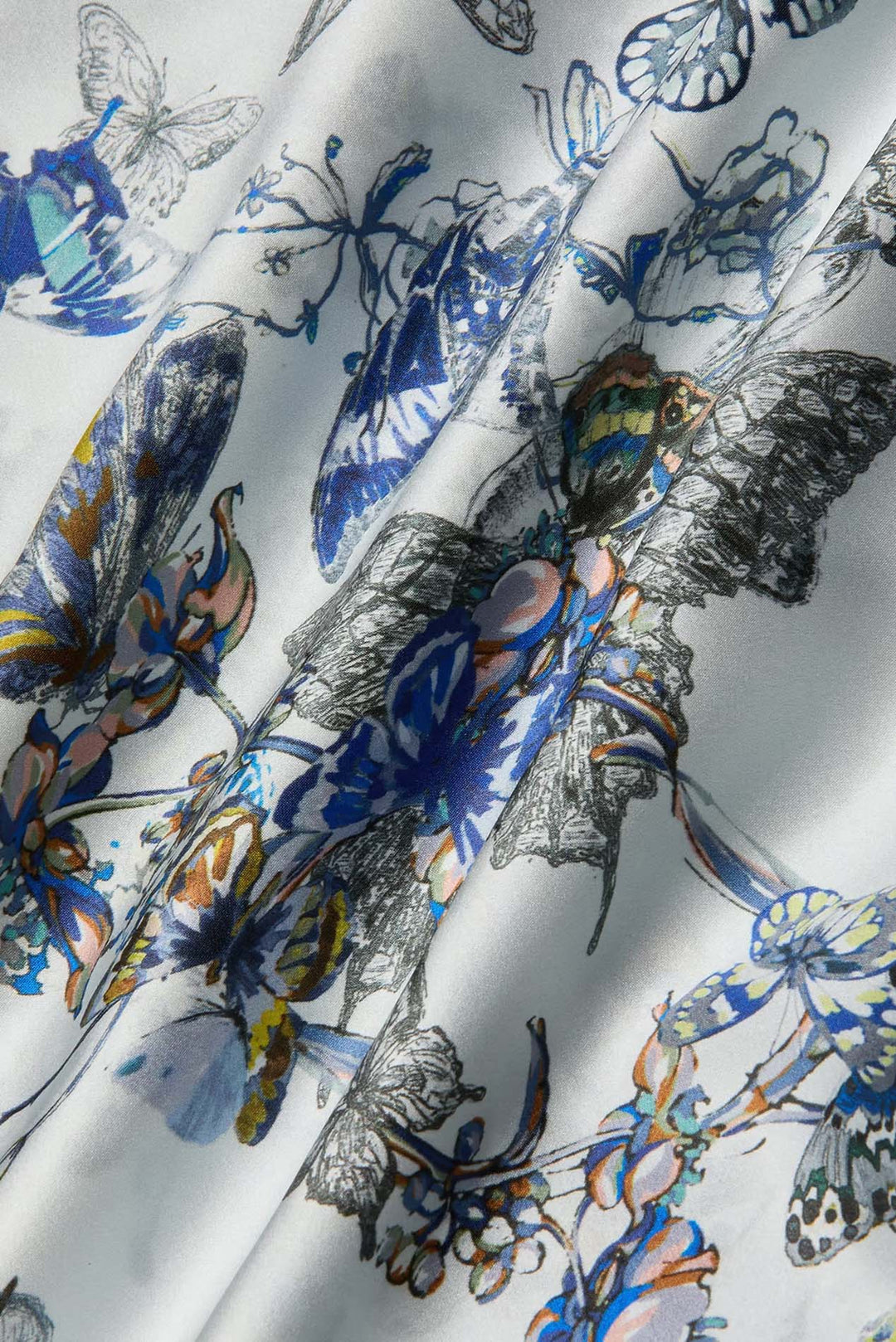 Lillian Silk Wide-Leg Pant Grey Multi Watercolor Butterfly