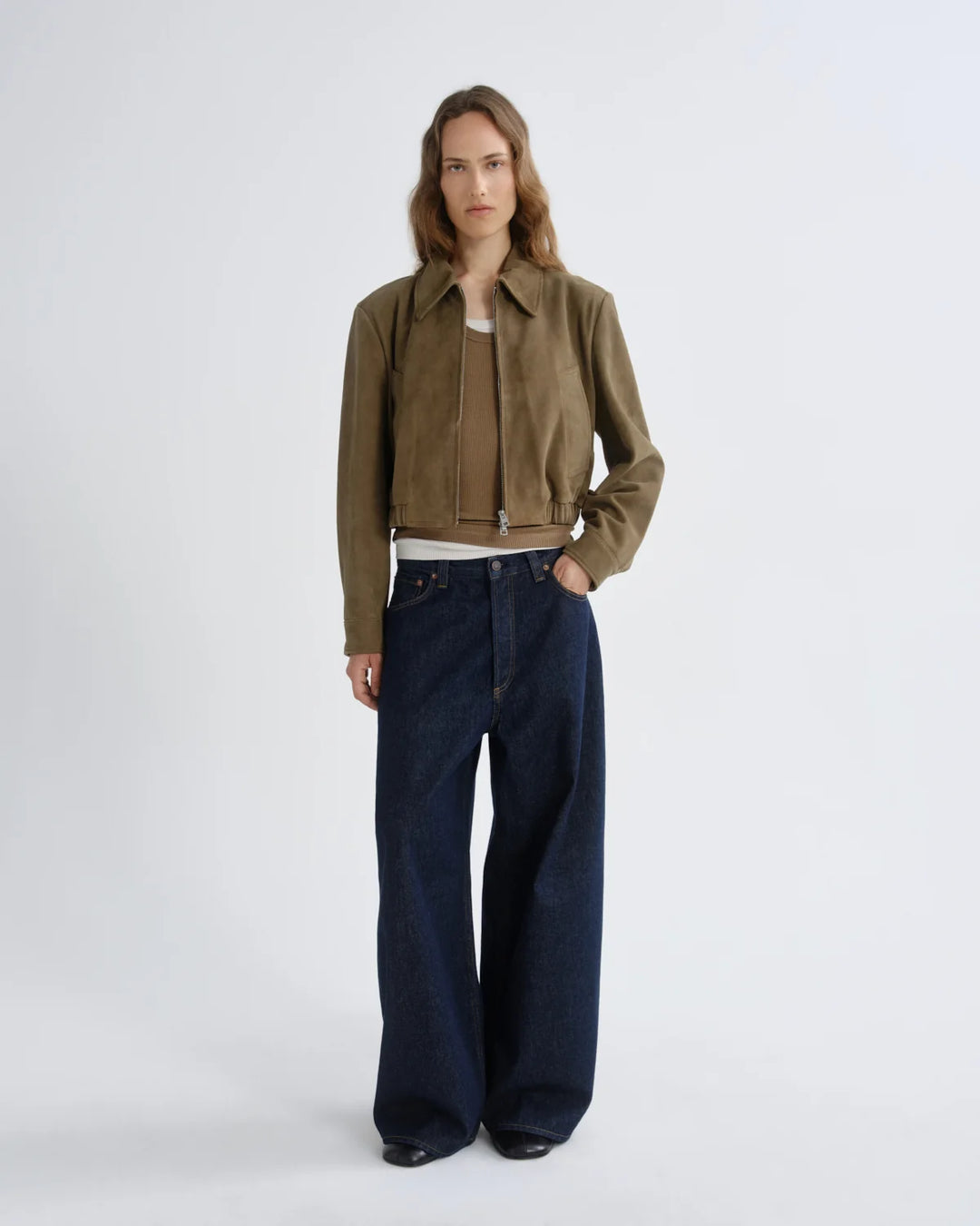Nahla Cropped Suede Jacket in Canopy