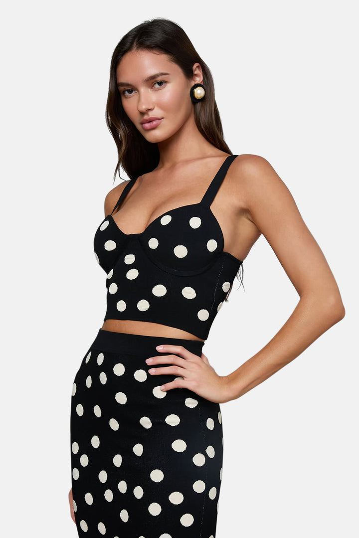 Tula Knit Bra Top Black/Ecru Polka Dot