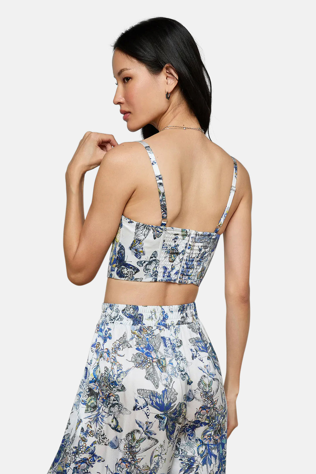 Sonya Silk Bustier Grey Multi Watercolor Butterfly