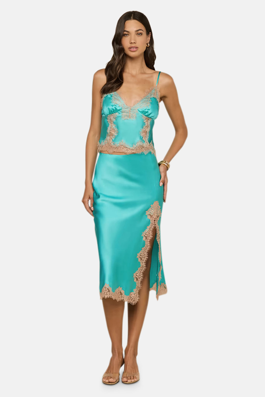 Tico Silk Lace Skirt Cyan/Cappuccino