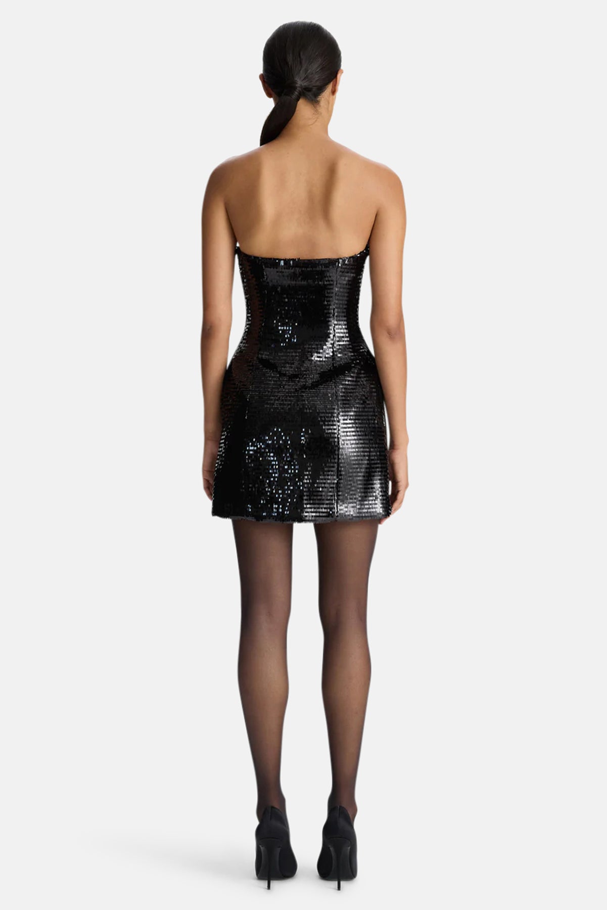 elsie halter mini dress ELSIE Stretch Embroidered Mini Halter Dress Black / L