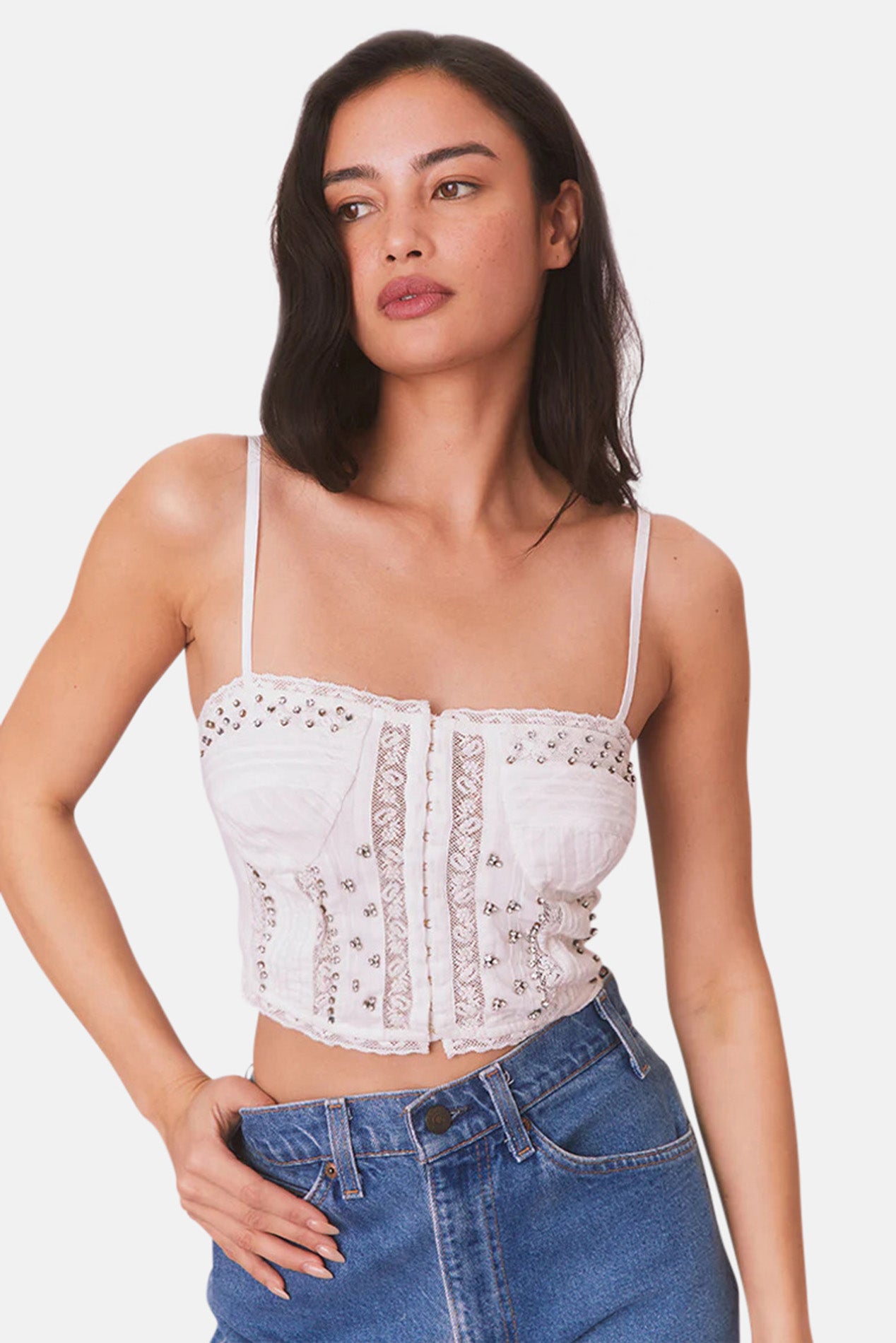 LoveShackFancy Embellished Rosabella Cami Top True White