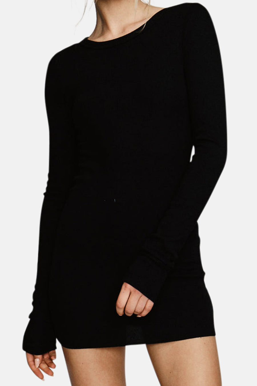 Long Sleeve Crewneck Dress Mini Black