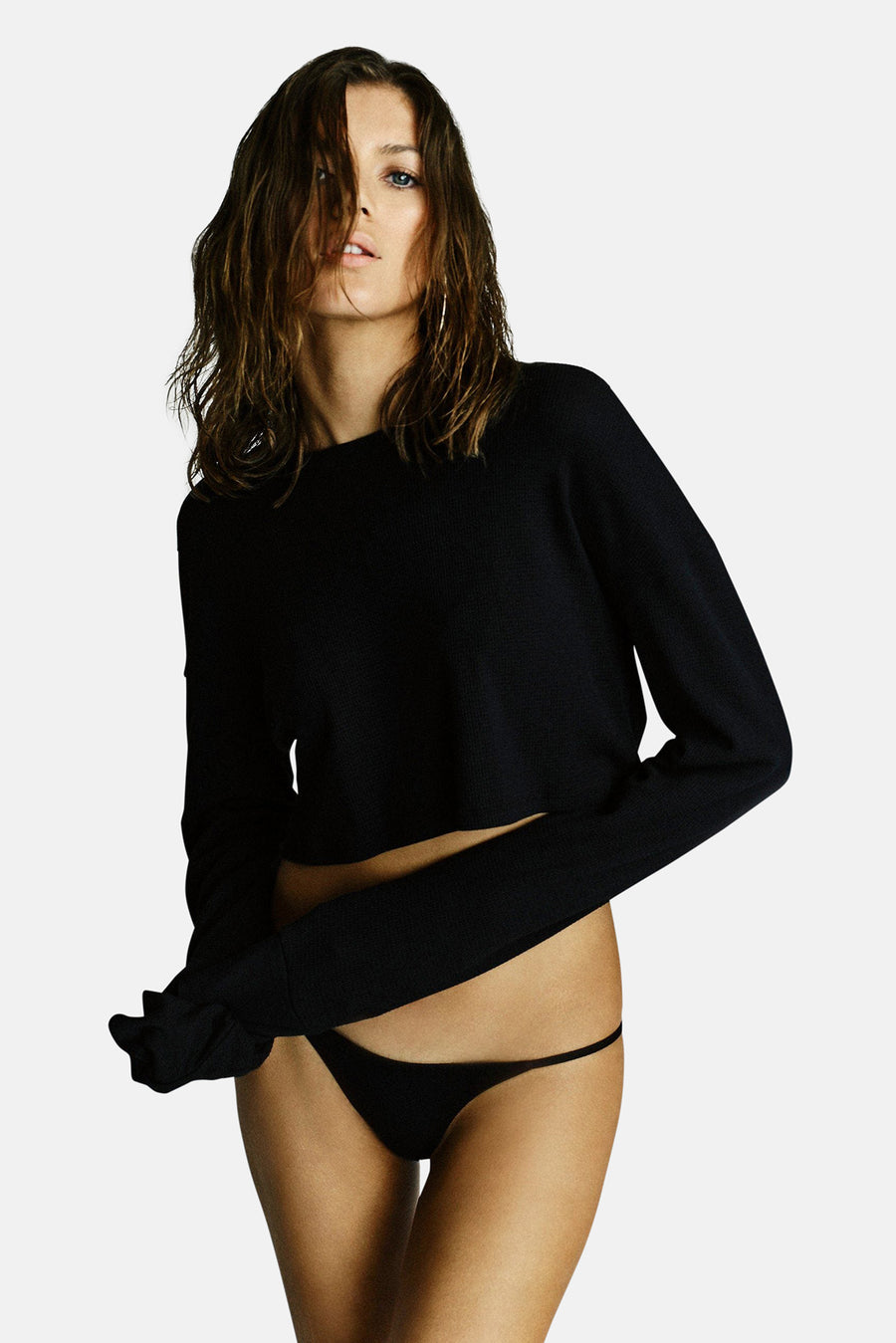 Cropped Oversized Thermal Black