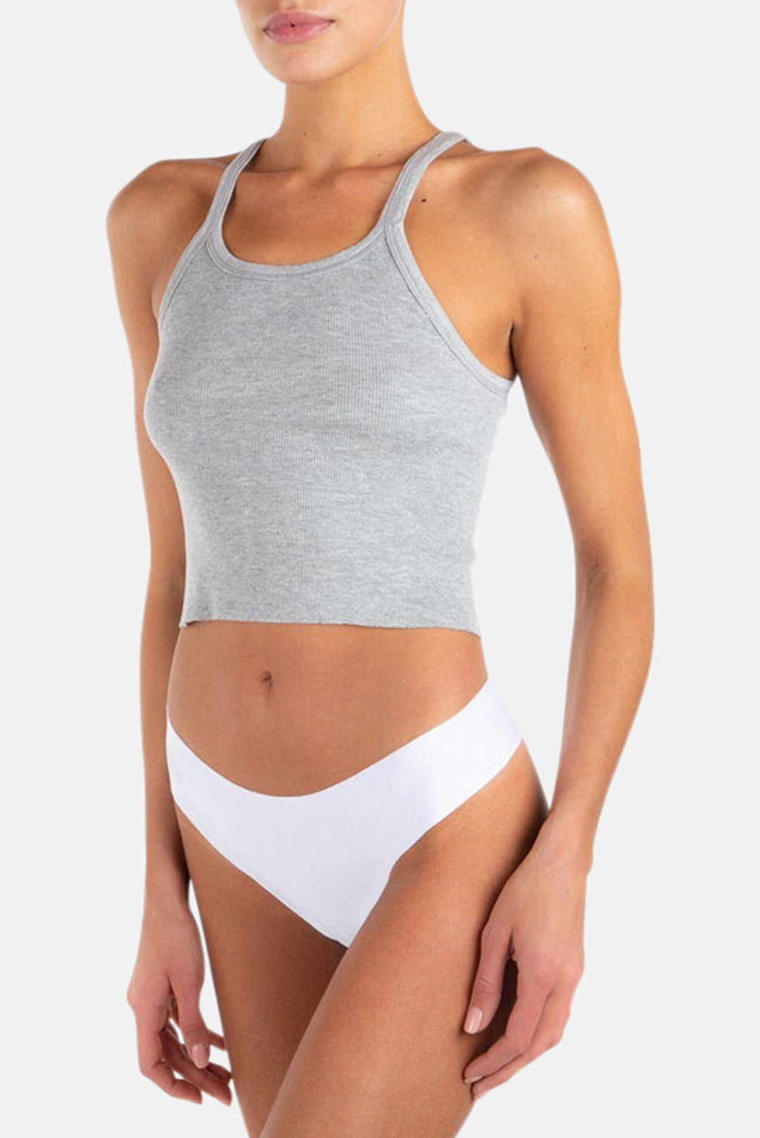 Cropped Rib Tank Heather Grey