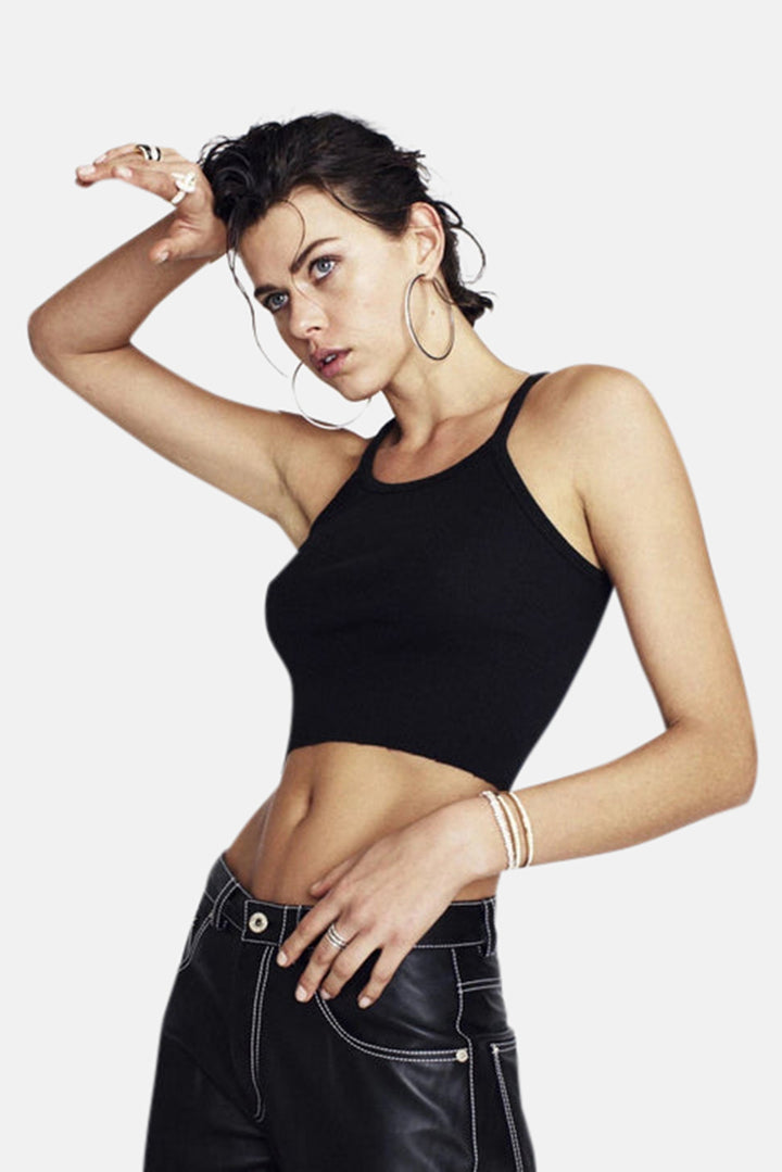 Cropped Rib Tank Black