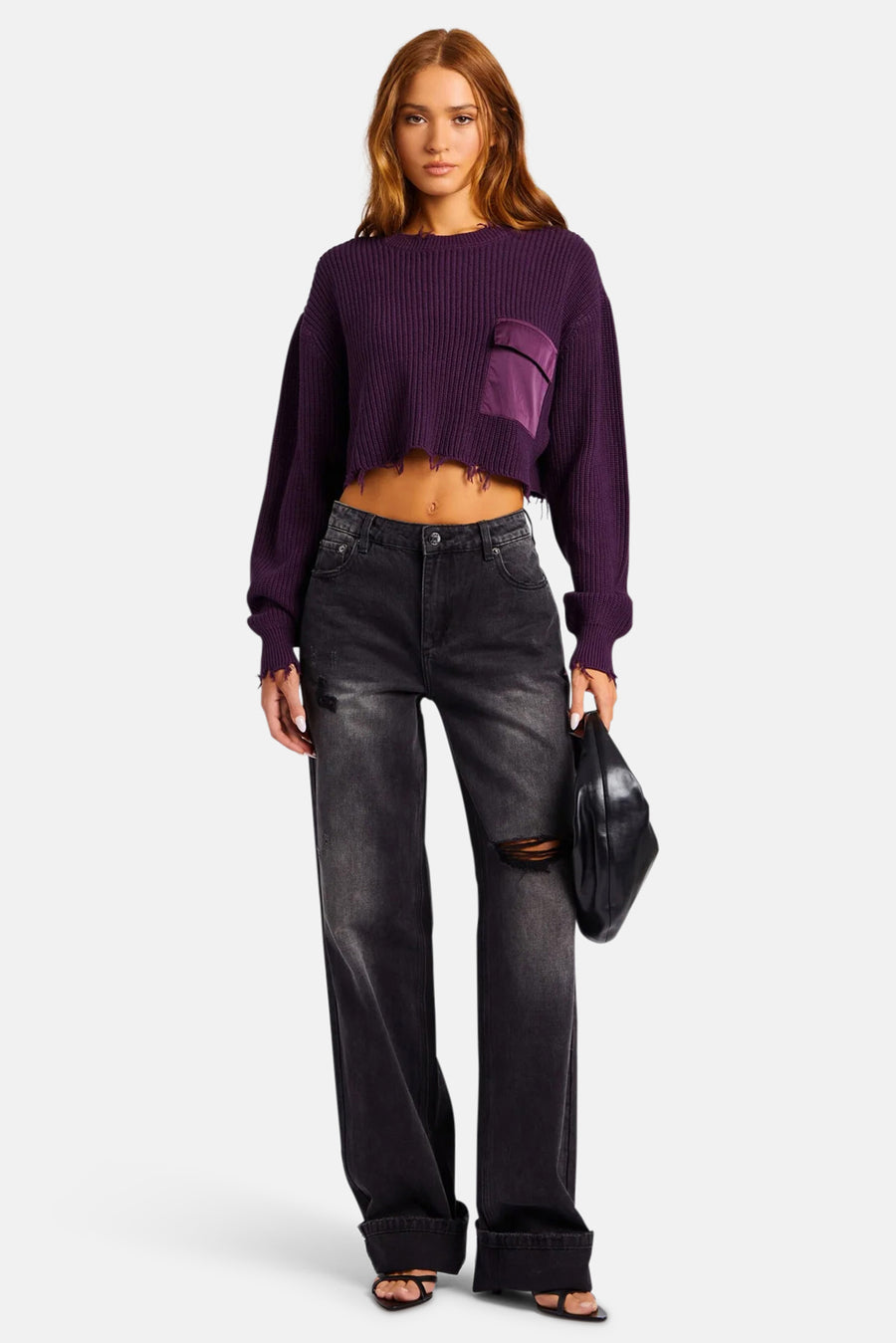 Mid Cropped Devin Sweater Eggplant