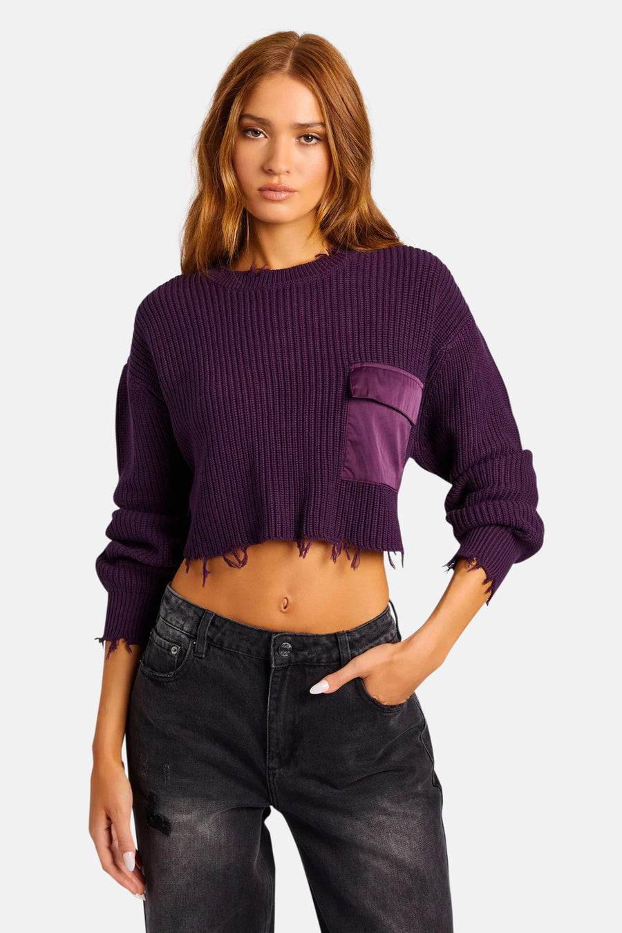 Mid Cropped Devin Sweater Eggplant