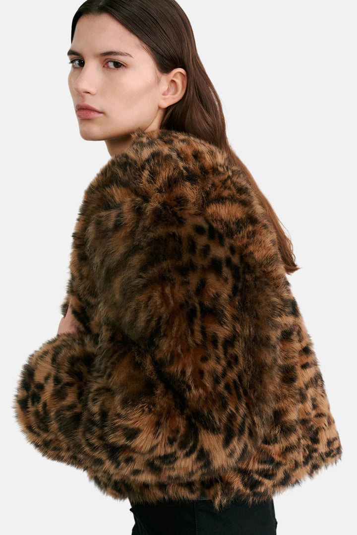 Elan Shearling Jacket Camel Leopard