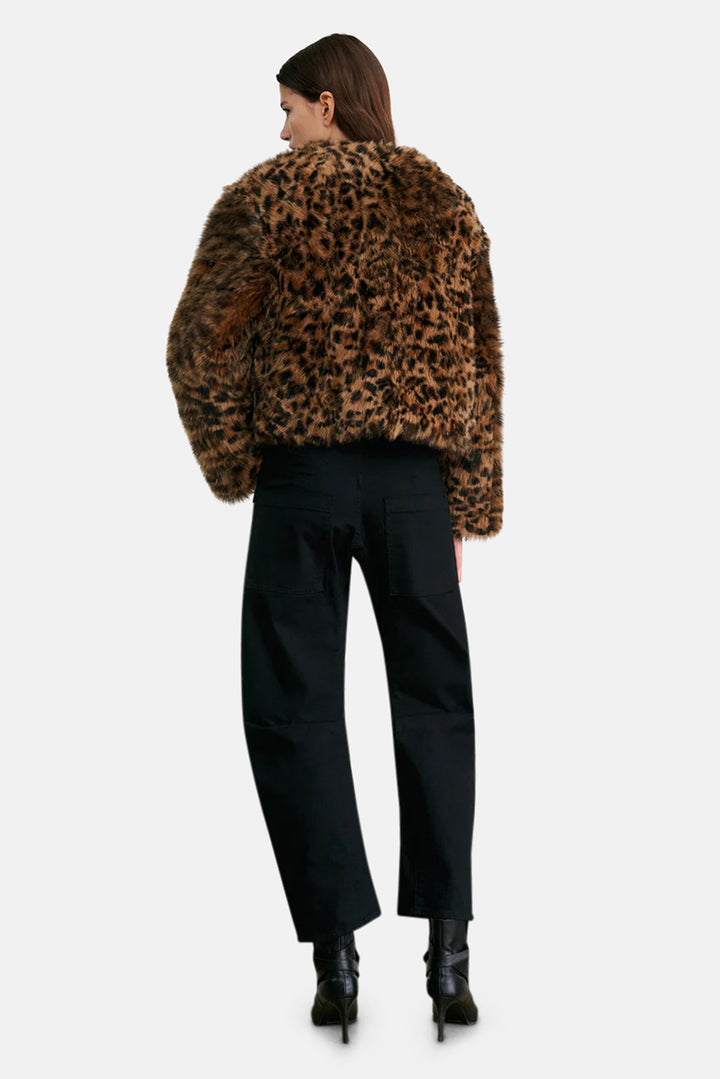 Elan Shearling Jacket Camel Leopard