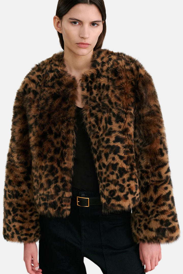Elan Shearling Jacket Camel Leopard