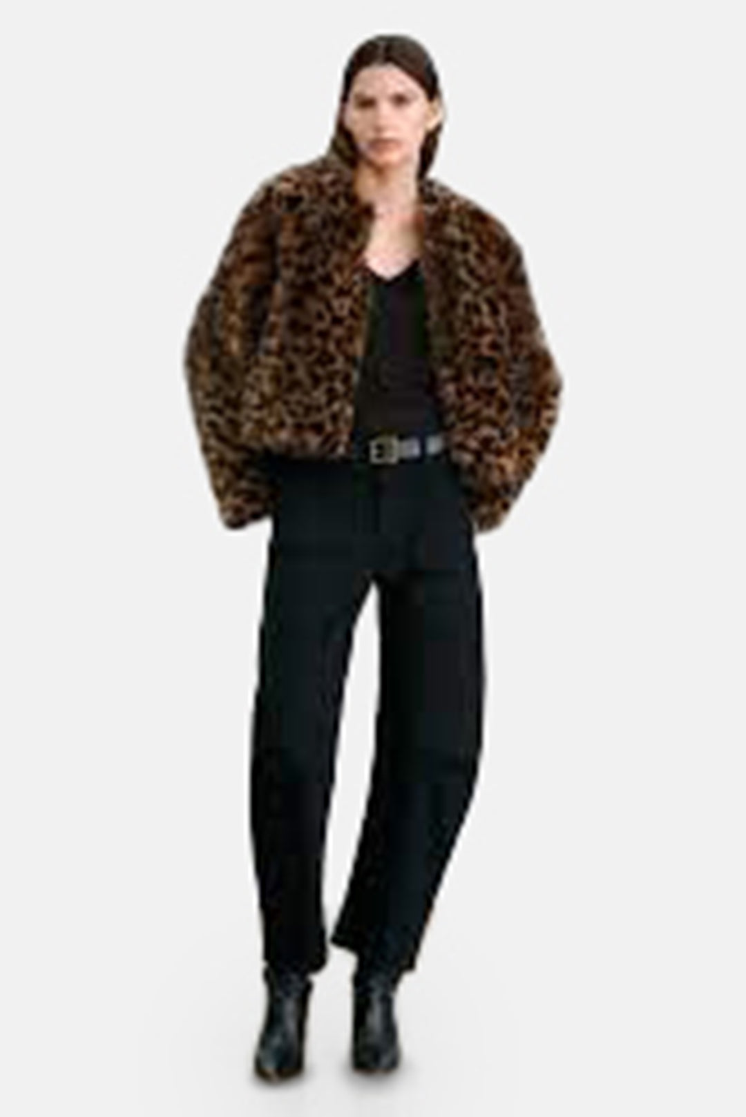 Elan Shearling Jacket Camel Leopard
