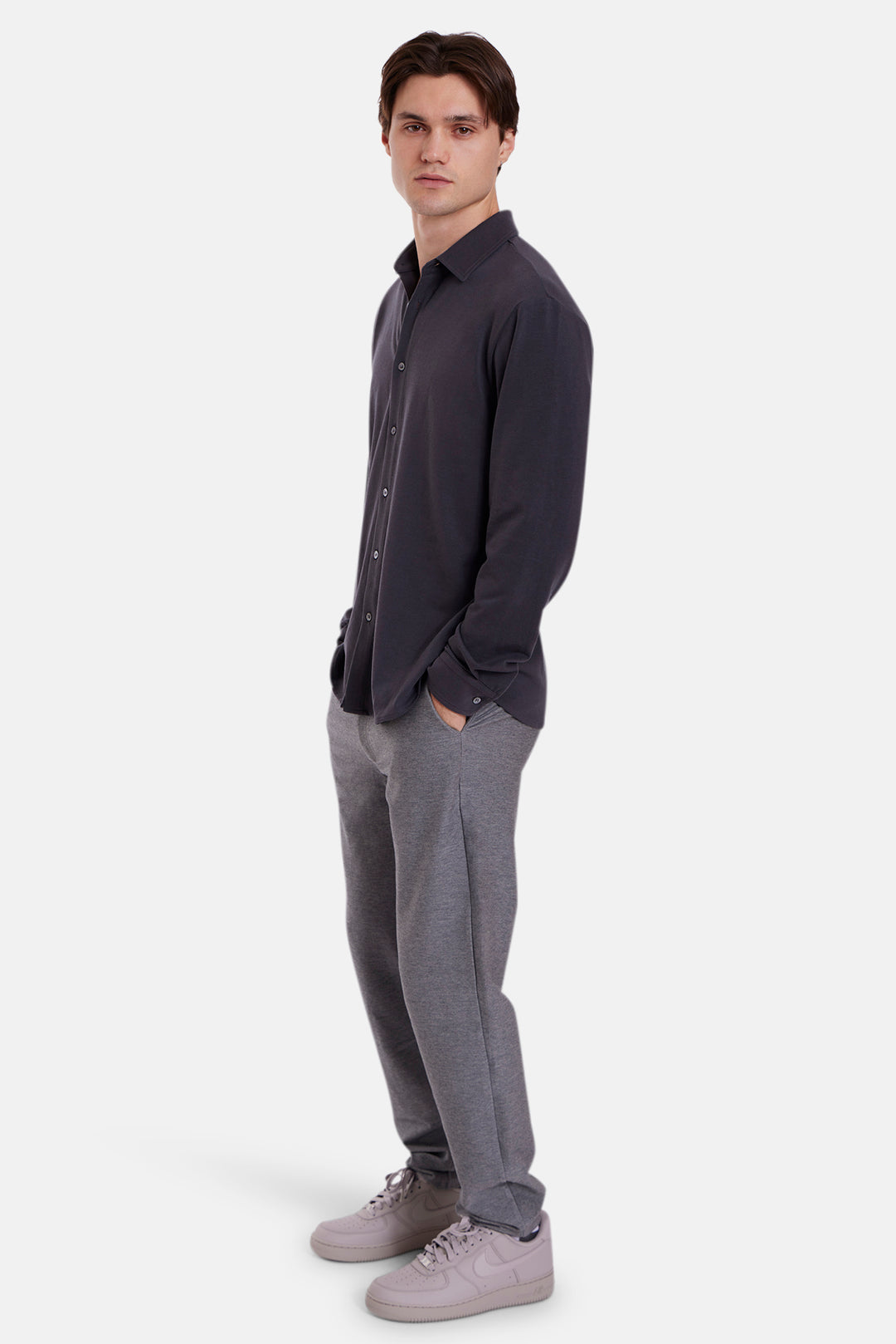 Elyon Soft Jersey Button Up Bat Grey