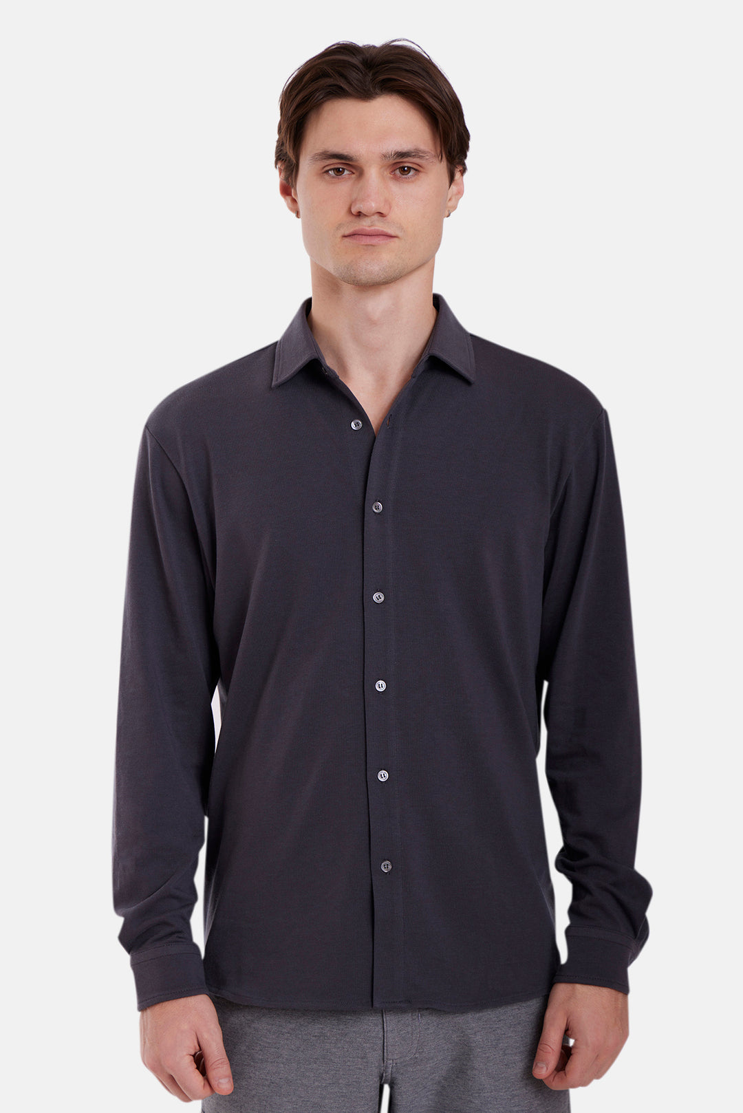 Elyon Soft Jersey Button Up Bat Grey