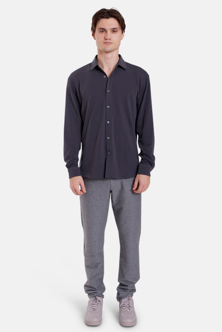 Elyon Soft Jersey Button Up Bat Grey