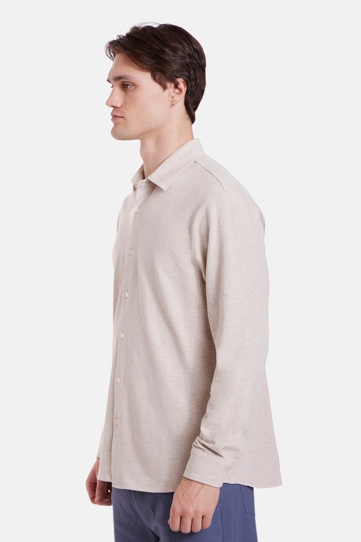 Elyon Soft Jersey Button Up Heather Oatmeal